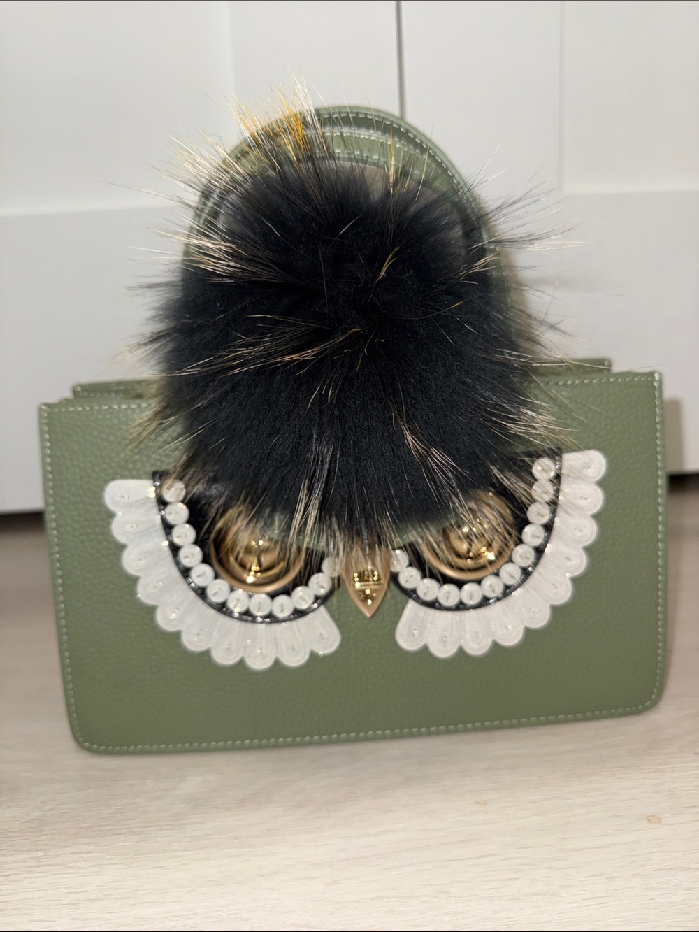 Wan accessory leather Olive Green Appliqué Owl bag
